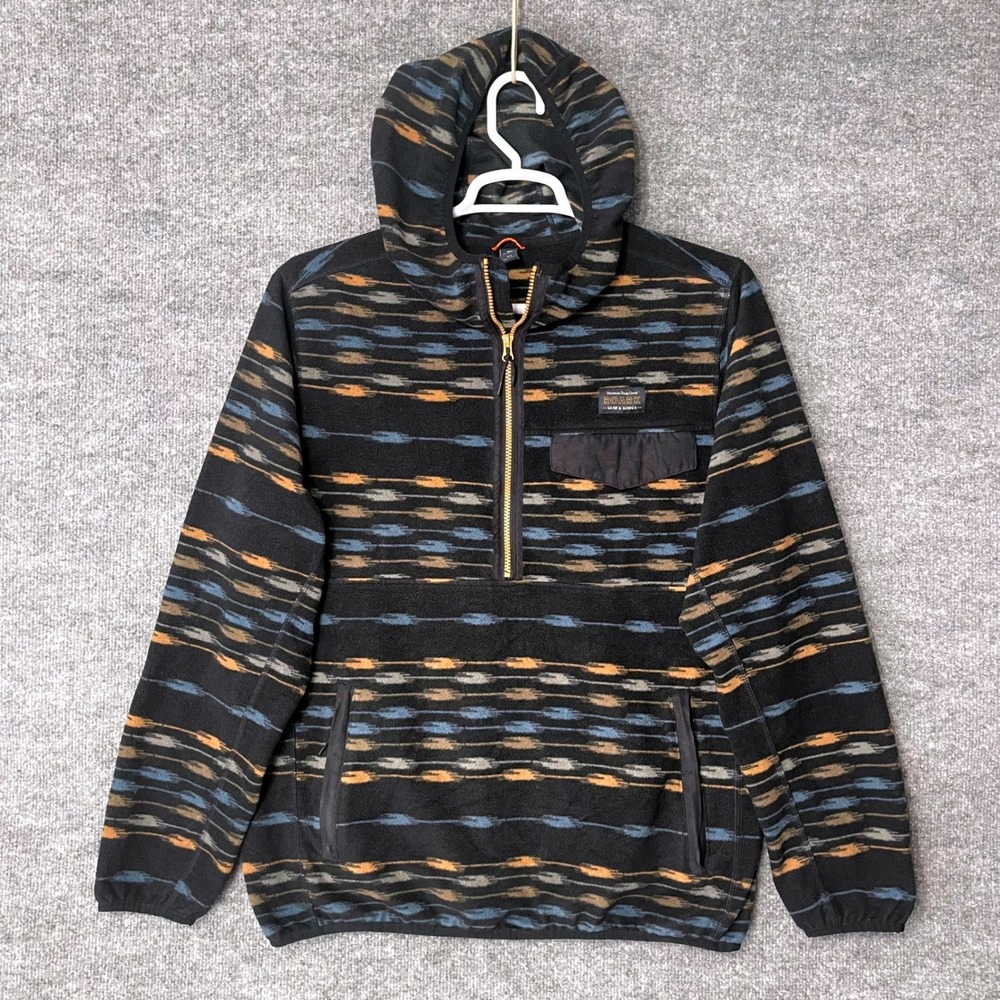 Roark Mens XL Ikat Fleece Quarter Zip Hoodie Black Blue Southwestern 6626